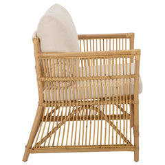 Accent Armchair, Rattan Frame with White Cotton Blend Upholstery