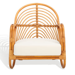 Accent Armchair, Rattan Frame with White Linen Upholstery
