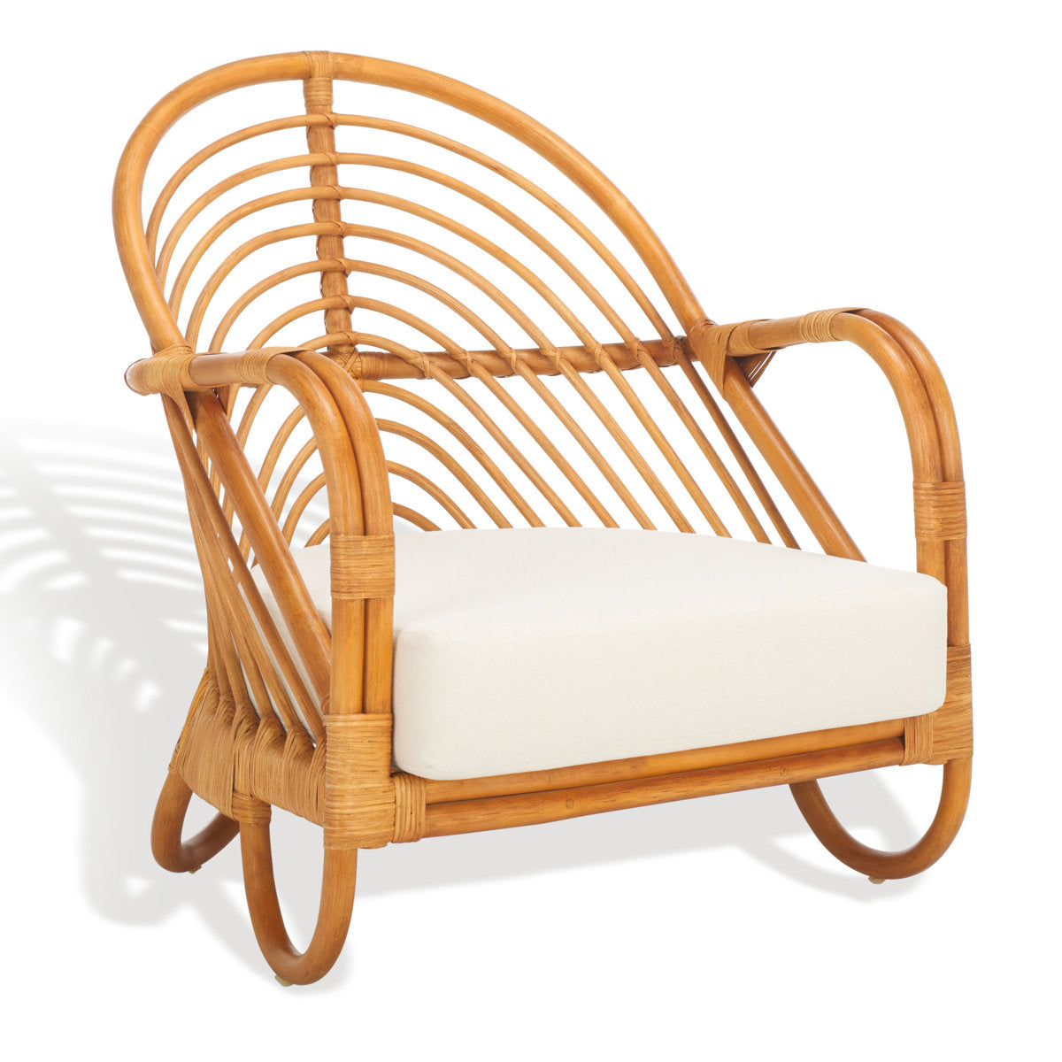 Accent Armchair, Rattan Frame with White Linen Upholstery