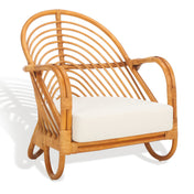 Accent Armchair, Rattan Frame with White Linen Upholstery