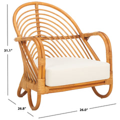Accent Armchair, Rattan Frame with White Linen Upholstery