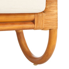 Accent Armchair, Rattan Frame with White Linen Upholstery