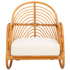 Accent Armchair, Rattan Frame with White Linen Upholstery