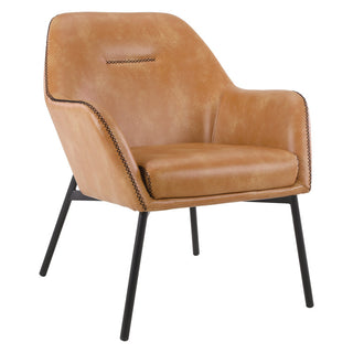 Accent Armchair, Sand Faux Leather with Black Metal Legs