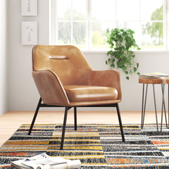 Accent Armchair, Sand Faux Leather with Black Metal Legs