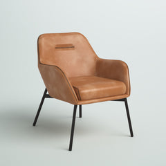 Accent Armchair, Sand Faux Leather with Black Metal Legs