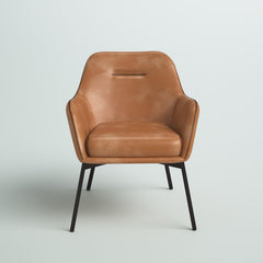 Accent Armchair, Sand Faux Leather with Black Metal Legs