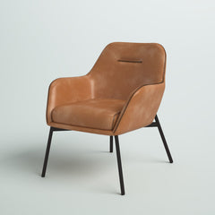 Accent Armchair, Sand Faux Leather with Black Metal Legs