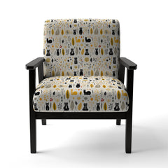 Accent Armchair, Velvet Animal Print in Yellow/White/Black with Black Legs