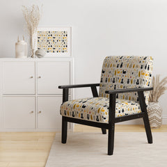 Accent Armchair, Velvet Animal Print in Yellow/White/Black with Black Legs