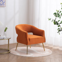 Accent Armchair, Velvet, Orange with Gold Metal Legs