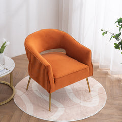 Accent Armchair, Velvet, Orange with Gold Metal Legs
