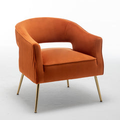 Accent Armchair, Velvet, Orange with Gold Metal Legs