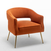 Accent Armchair, Velvet, Orange with Gold Metal Legs