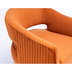 Accent Armchair, Velvet, Orange with Gold Metal Legs