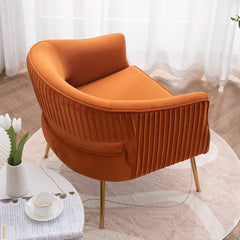 Accent Armchair, Velvet, Orange with Gold Metal Legs