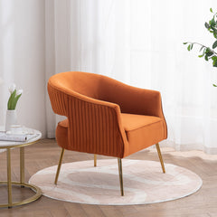 Accent Armchair, Velvet, Orange with Gold Metal Legs