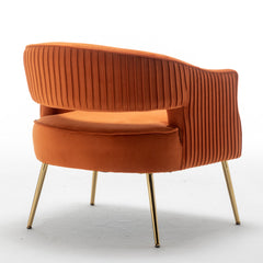 Accent Armchair, Velvet, Orange with Gold Metal Legs