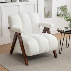 Accent Armchair with Boucle Upholstery and Solid Wood Frame