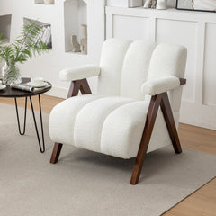 Accent Armchair with Boucle Upholstery and Solid Wood Frame