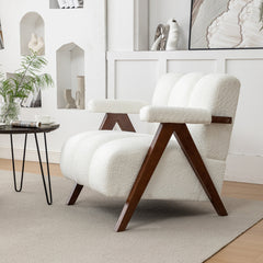 Accent Armchair with Boucle Upholstery and Solid Wood Frame