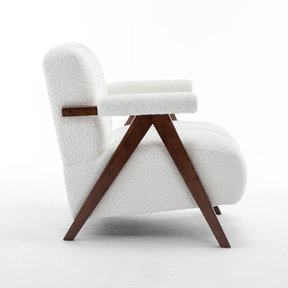Accent Armchair with Boucle Upholstery and Solid Wood Frame
