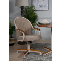 Accent Armchair with Oatmeal Microfiber Upholstery and Beige Frame