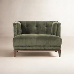 Accent Armchair with Olive Polyester Blend Upholstery and Gray Wood Legs