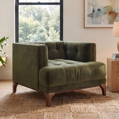 Accent Armchair with Olive Polyester Blend Upholstery and Gray Wood Legs