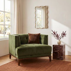 Accent Armchair with Olive Polyester Blend Upholstery and Gray Wood Legs