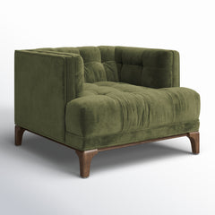 Accent Armchair with Olive Polyester Blend Upholstery and Gray Wood Legs