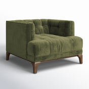 Accent Armchair with Olive Polyester Blend Upholstery and Gray Wood Legs