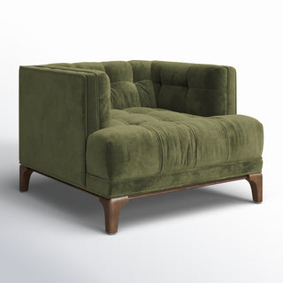 Accent Armchair with Olive Polyester Blend Upholstery and Gray Wood Legs