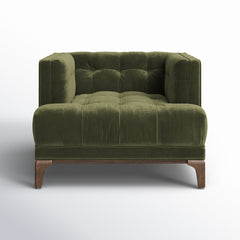Accent Armchair with Olive Polyester Blend Upholstery and Gray Wood Legs