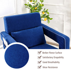 Accent Armchair with Ottoman, Deep Sapphire Blue Berber Fleece with Brown Legs