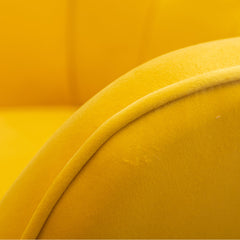 Accent Armchair with Ottoman, Yellow Velvet Tufted with Brown Legs