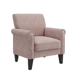 Accent Armchair with Pink Chenille Upholstery and Espresso Wood Legs