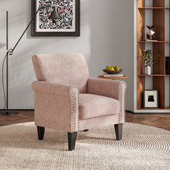 Accent Armchair with Pink Chenille Upholstery and Espresso Wood Legs