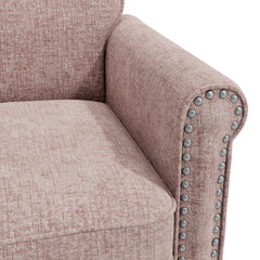 Accent Armchair with Pink Chenille Upholstery and Espresso Wood Legs