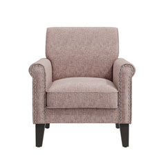 Accent Armchair with Pink Chenille Upholstery and Espresso Wood Legs