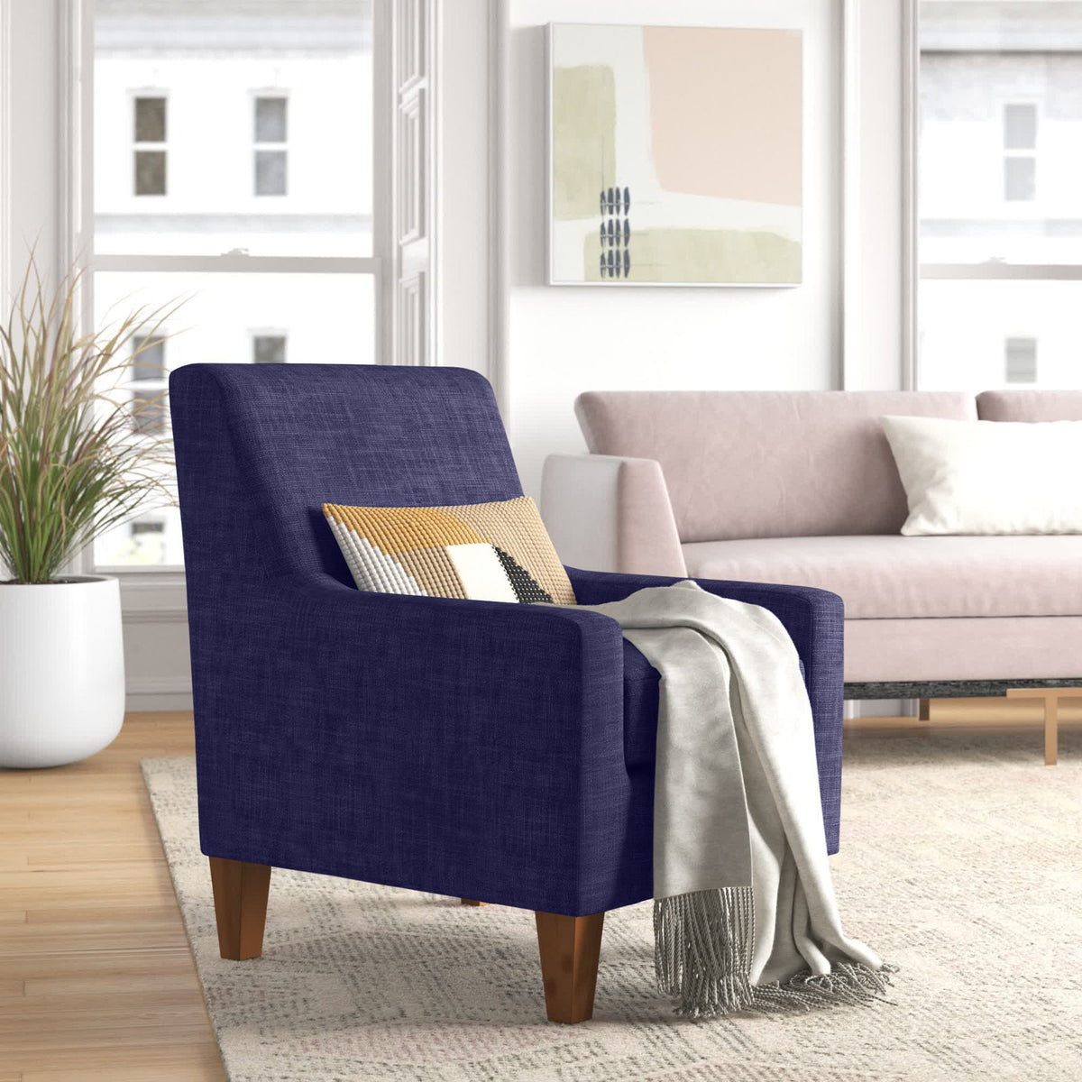 Accent Armchair with Polyester Upholstery and Solid Wood Legs