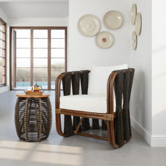 Accent Armchair with Rattan Frame and Polyester Upholstery