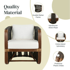Accent Armchair with Rattan Frame and Polyester Upholstery