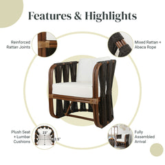 Accent Armchair with Rattan Frame and Polyester Upholstery