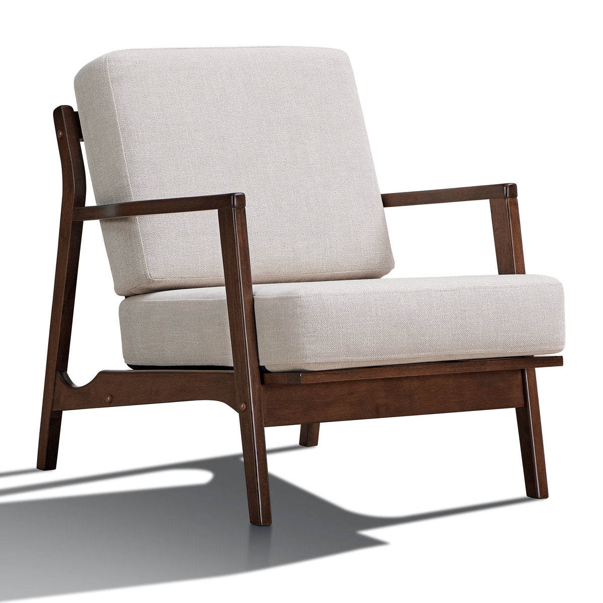 Accent Armchair with Solid Wood Frame, Beige Polyester