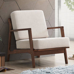Accent Armchair with Solid Wood Frame, Beige Polyester