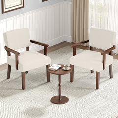 Accent Armchairs, Set of 2, Beige Linen with Brown Wood Legs