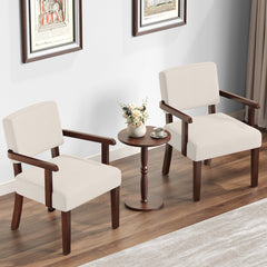 Accent Armchairs, Set of 2, Beige Linen with Brown Wood Legs