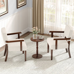 Accent Armchairs, Set of 2, Beige Linen with Brown Wood Legs