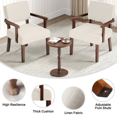 Accent Armchairs, Set of 2, Beige Linen with Brown Wood Legs